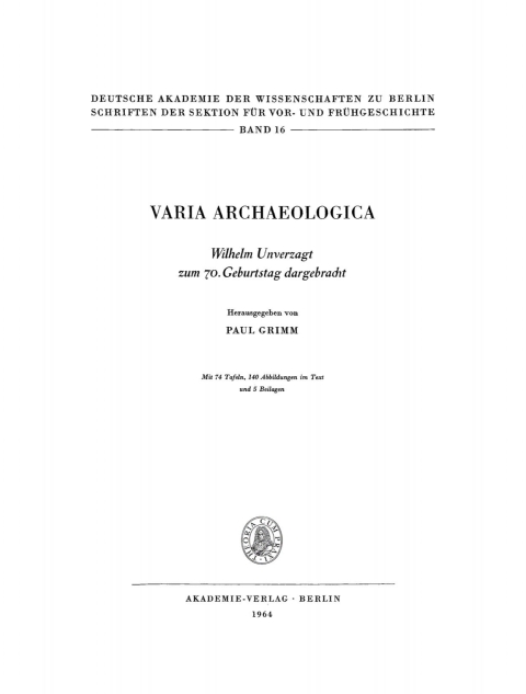 Cover image for book Varia Archaeologica
