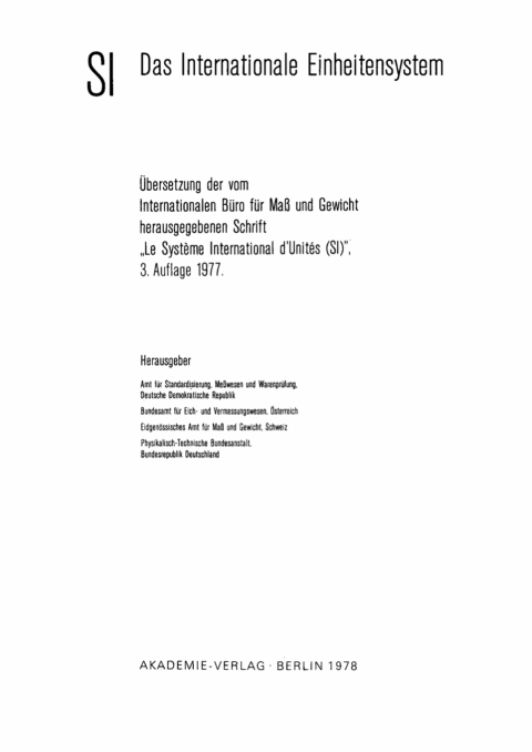 Cover image for book SI – Das internationale Einheitensystem