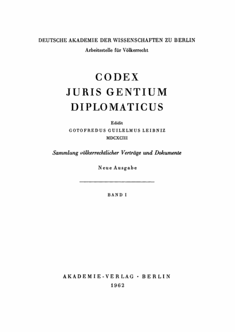 Cover image for book Codex juris gentium diplomaticus. Band 1