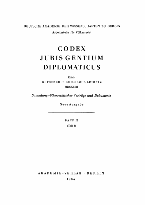Cover image for book Codex juris gentium diplomaticus. Band 2, Teil 1