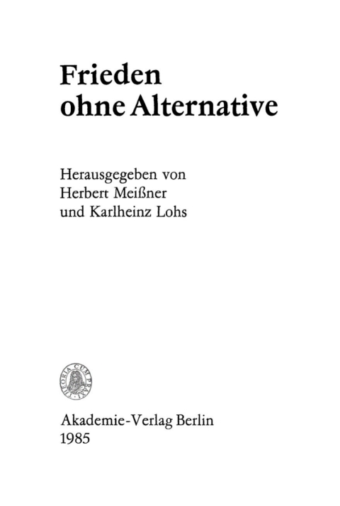 Cover image for book Frieden ohne Alternative
