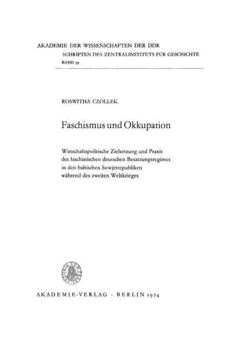 Cover image for book Faschismus und Okkupation