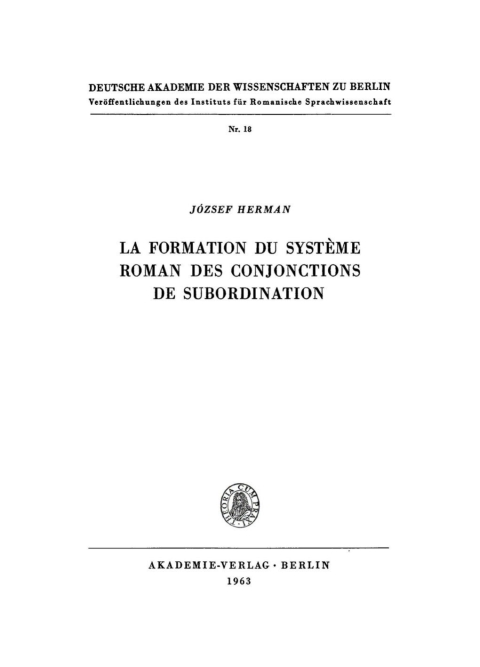 Cover image for book La formation du système roman des conjonctions de subordination