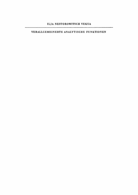 Cover image for book Verallgemeinerte analytische Funktionen