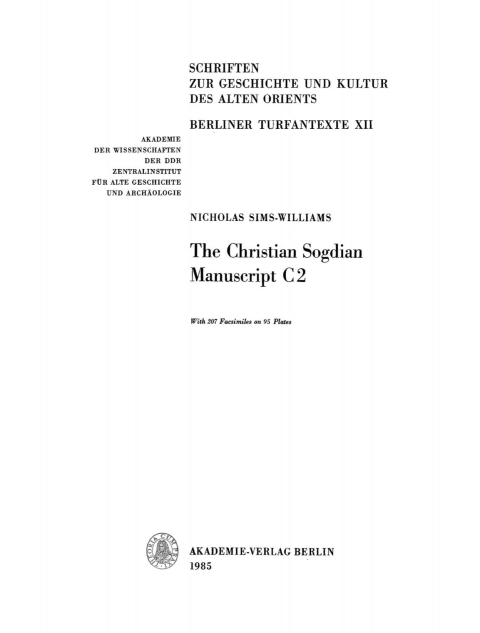 The Christian Sogdian Manuscript C2 