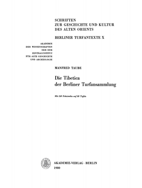 Cover image for book Die Tibetica der Berliner Turfansammlung