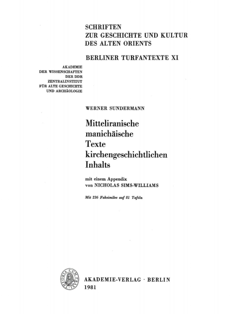 Cover image for book Mitteliranische manichäische Texte kirchengeschichtlichen Inhalts