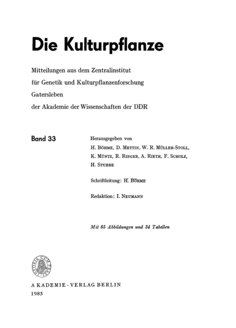 Cover image for book Die Kulturpflanze. Band 33