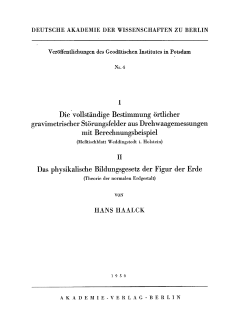 Cover image for book I. Die vollständige Bestimmung örtlicher gravimetrischer Störungsfelder aus Drenwaagemessungen mit Berechnungsbeispiel (Meßtischblatt Weddingstedt i. Holstein)