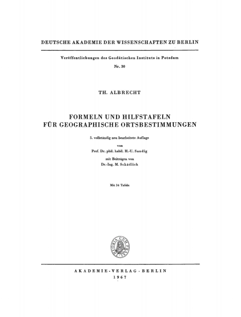 Cover image for book Formeln und Hilfstafeln für geographische Ortsbestimmungen