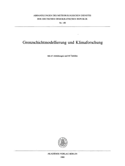 Cover image for book Grenzschichtmodellierung und Klimaforschung