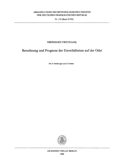 Cover image for book Berechnung und Prognose der Eisverhältnisse auf der Oder