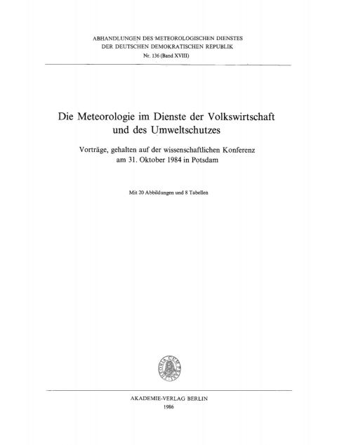 Cover image for book Die Meteorologie im Dienste der Volkswirtschaft und des Umweltschutzes