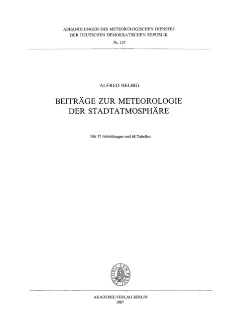 Cover image for book Beiträge zur Meteorologie der Stadtatmosphäre