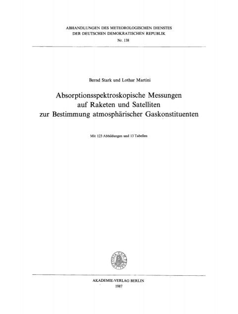 Cover image for book Absorptionsspektroskopische Messungen auf Raketen und Satelliten zur Bestimmung atmosphärischer Gaskonstituenten