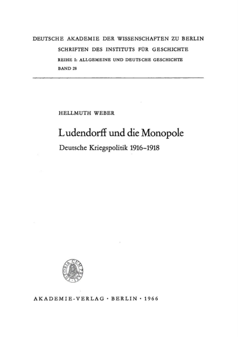 Cover image for book Ludendorff und die Monopole