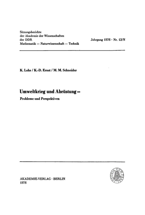 Cover image for book Umweltkrieg und Abrüstung