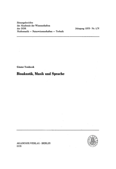 Cover image for book Bioakustik, Musik und Sprache
