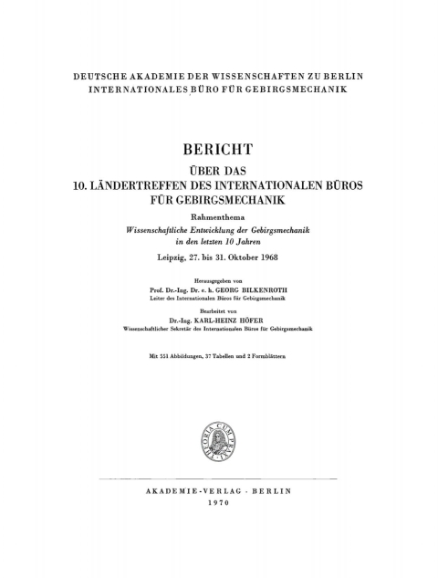 Cover image for book Bericht über das 10. Ländertreffen des Internationalen Büros für Gebirgsmechanik