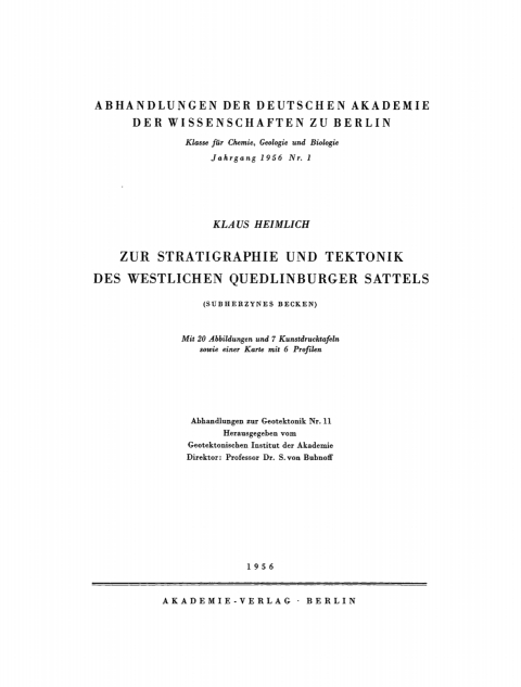 Cover image for book Zur Stratigraphie und Tektonik des westlichen Quedlinburger Sattels