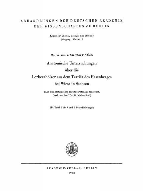 Cover image for book Anatomische Untersuchungen über die Lorbeerhölzer aus dem Tertiär des Hasenberges bei Wiesa in Sachsen