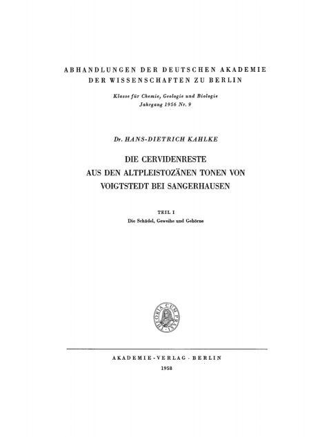 Cover image for book Die Cervidenreste aus den altpleistozänen Tonen von Voigtstedt bei Sangerhausen