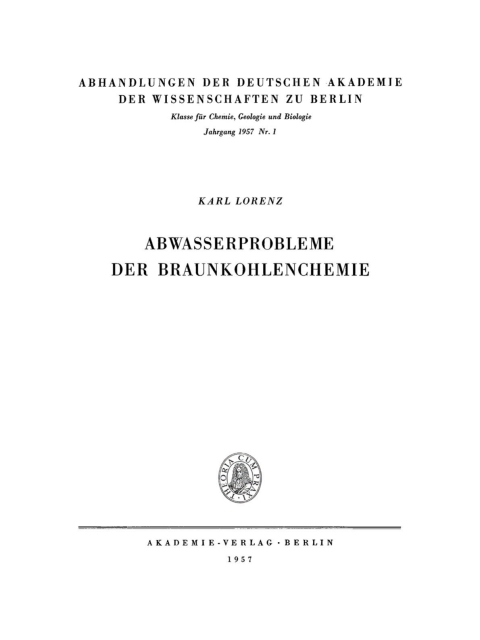Cover image for book Abwasserprobleme der Braunkohlenchemie