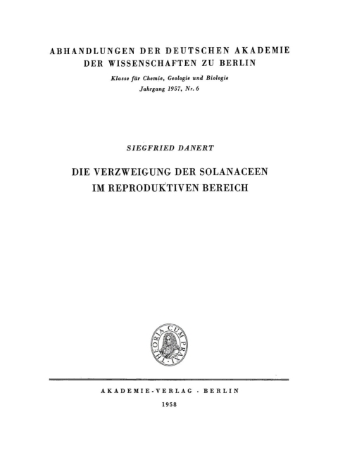 Cover image for book Die Verzweigung der Solanaceen im reproduktiven Bereich