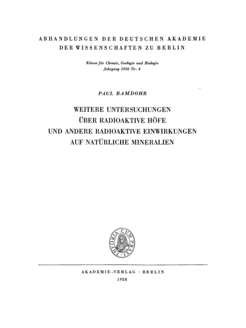 Cover image for book Weitere Untersuchungen über radioaktive Höfe und andere radioaktive Einwirkungen auf natürliche Mineralien