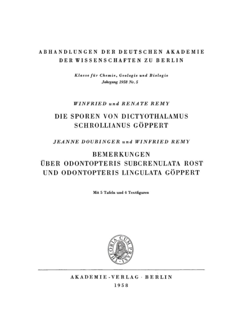 Cover image for book Die Sporen von Dictyothalamus Schrollianus Göppert