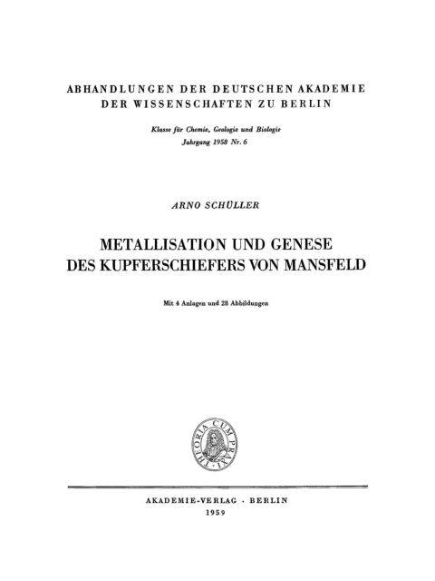 Cover image for book Metallisation und Genese des Kupferschiefers von Mansfeld
