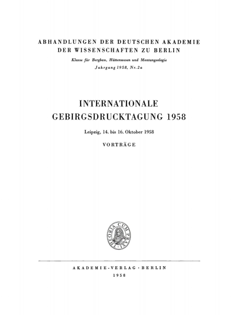 Cover image for book Internationale Gebirgsdrucktagung 1958