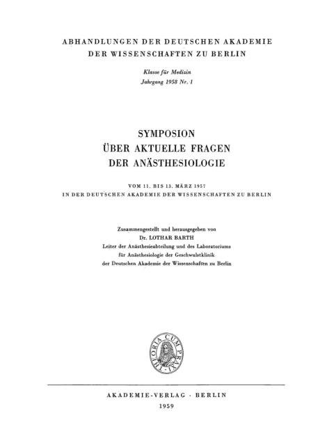 Cover image for book Symposion über aktuelle Fragen der Anästhesiologie