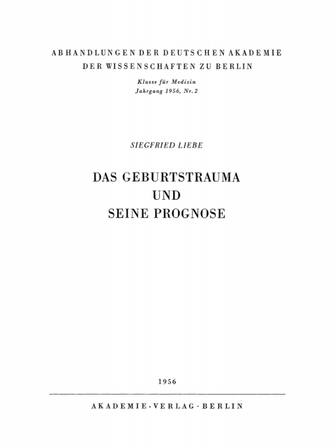 Cover image for book Das Geburtstrauma und seine Prognose