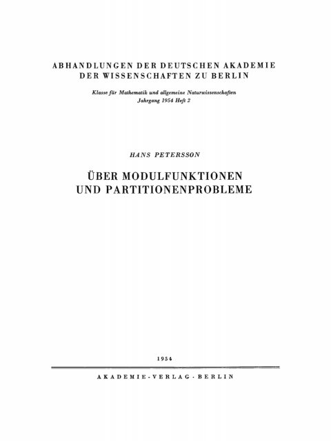 Cover image for book Über Modulfunktionen und Partitionenprobleme