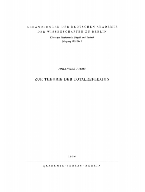 Cover image for book Zur Theorie der Totalreflexion