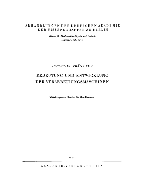 Cover image for book Bedeutung und Entwicklung der Verarbeitungsmaschinen