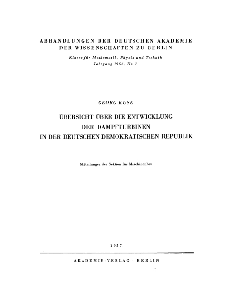 Cover image for book Übersicht über die Entwicklung der Dampfturbinen in der Deutschen Demokratischen Republik