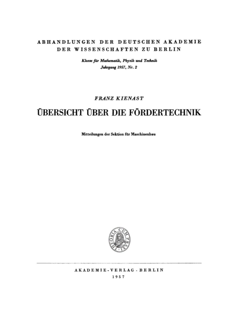 Cover image for book Übersicht über die Fördertechnik