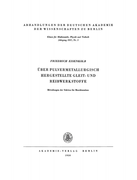 Cover image for book Über Pulvermetallurgisch hergestellte Gleit- und Reibwerkstoffe