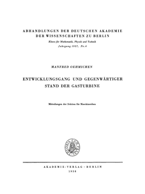 Cover image for book Entwicklungsgang und gegenwärtiger Stand der Gasturbine
