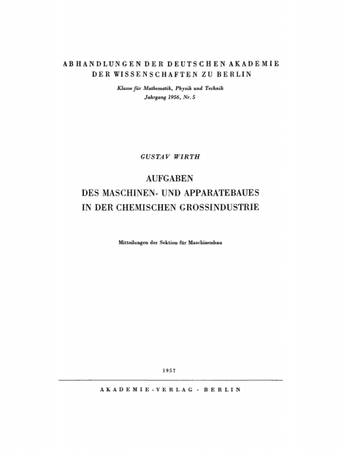 Cover image for book Aufgaben des Maschinen- und Apparatebaues in der chemischen Grossindustrie