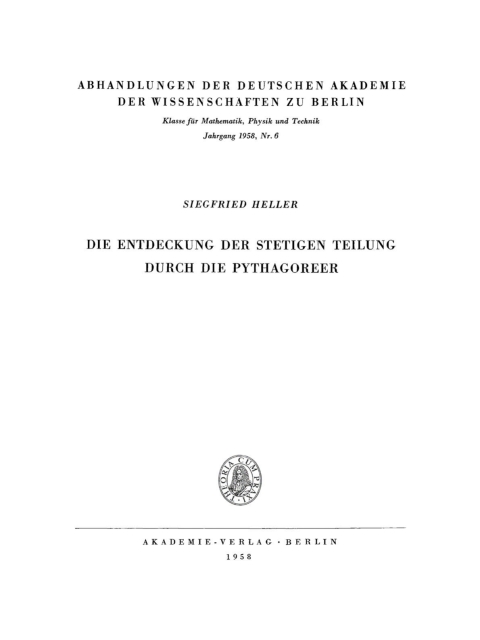Cover image for book Die Entdeckung der stetigen Teilung durch die Pythagoreer