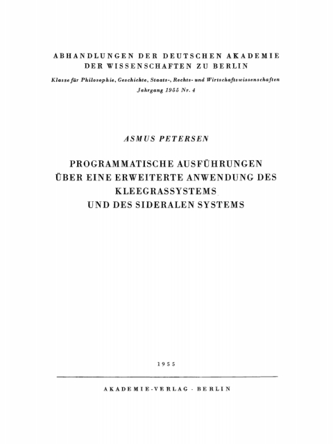 Cover image for book Programmatische Ausführungen über eine erweiterte Anwendung des Kleegrassystems und des sideralen Systems