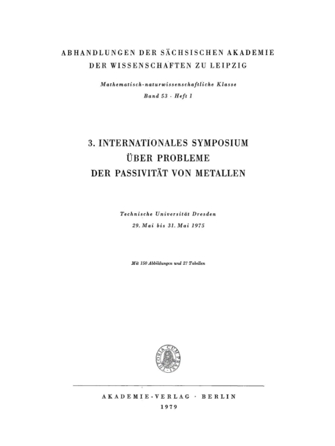 Cover image for book 3. Internationales Symposium über Probleme der Passivität von Metallen