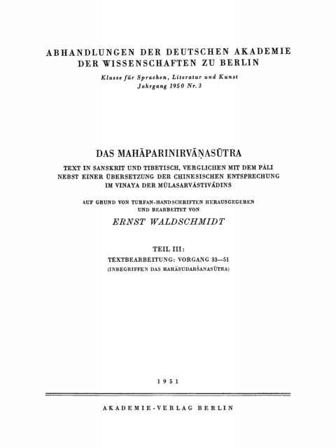 Cover image for book Das Mahāparinirvāṇasūtra, Teil III: Textbearbeitung: Vorgang 33–51