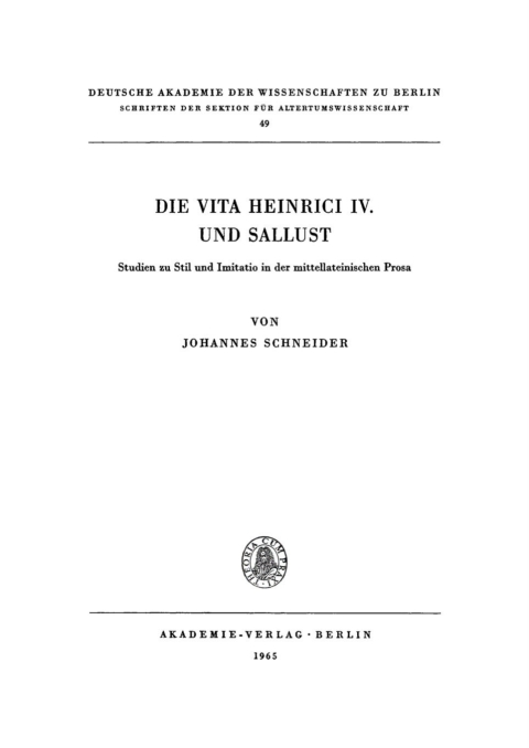 Cover image for book Die Vita Heinrici IV. und Sallust