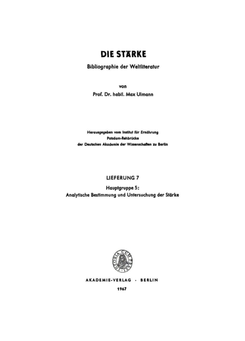 Cover image for book Hauptgruppe 5: Analytische Bestimmung und Untersuchung der Stärke
