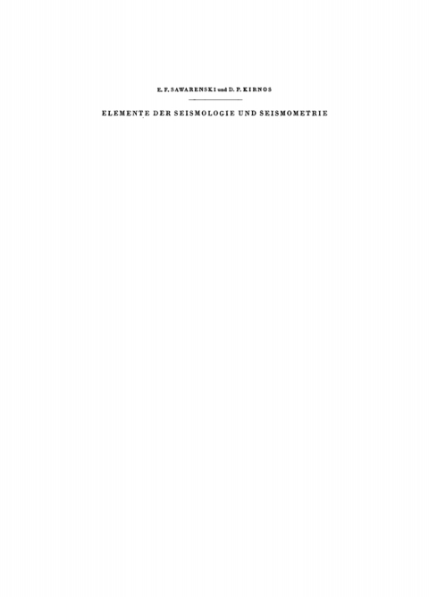Cover image for book Elemente der Seismologie und Seismometrie