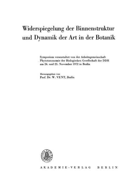 Cover image for book Widerspiegelung der Binnenstruktur und Dynamik der Art in der Botanik